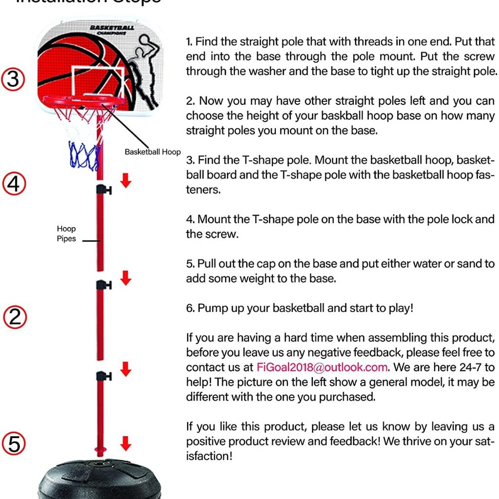 FiGoal Portable Basketball Hoop for Kids, Adjustable Height  Indoor Outdoor Bask